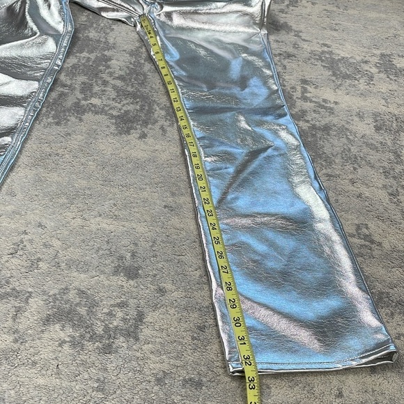 Good American Faux Leather Good Icon Straight Pants Silver Metallic Disco 8 29 - Picture 9 of 14